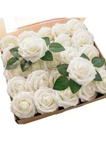 5/10/15/20/25/30pcs Real Looking Fake Roses With Stem For DIY Wedding Bouquets Centerpieces Arrangements Party Baby Shower Home Decorations OPP Bag Packaging (Excluding Box)Containing Three Leaves