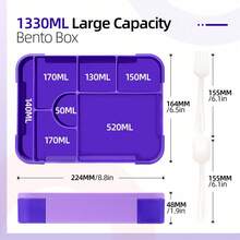 1 件 1330 毫升便携式密封水果盒、沙拉盒、工作微波炉午餐盒、外带午餐盒、大容量午餐盒（带叉子和勺子）、方形分隔保鲜盒、多种颜色可选、返校用品 - 彩色 - 查看 3