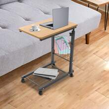 kangten Adjustable Bed Side Table, Side Table With Wheels, Mobile Standalone Table - Khaki - View 7