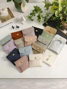 White Silver Pink Black Faux Leather Jewelry Pouches With Snap Closure Jewelry Storage Bag - Luxurious Gift Bags For Earrings, Necklaces, Bracelets, And Rings - Perfect For Storage & Pieceaging ﻿ Back To School For Women Storage Organizer Travel Essentials Back To School Dormitory Storage Fall Decor - Multicolor - View 6