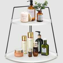 2 Tier Corner Storage Shelf Counter Standing Rack, Bathroom Counter Organizer, Wood Bathroom Organizer Countertop, Cosmetic Vanity Tray Kitchen Spice Rack, Bathroom Storage Decor - White - View 1