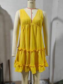 Women's Summer Casual Solid Color Sleeveless Short Dress - Yellow - View 1