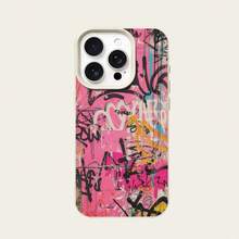 1pc TPU Material Graffiti Pink Letter Art Pattern Phone Case Compatible With Apple/ Phones - White - View 5