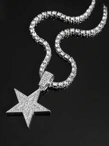 1 Stück stilvoller Halsketten-Anhänger mit Strass-Pentagramm, Hip-Hop Accessoire für Männer