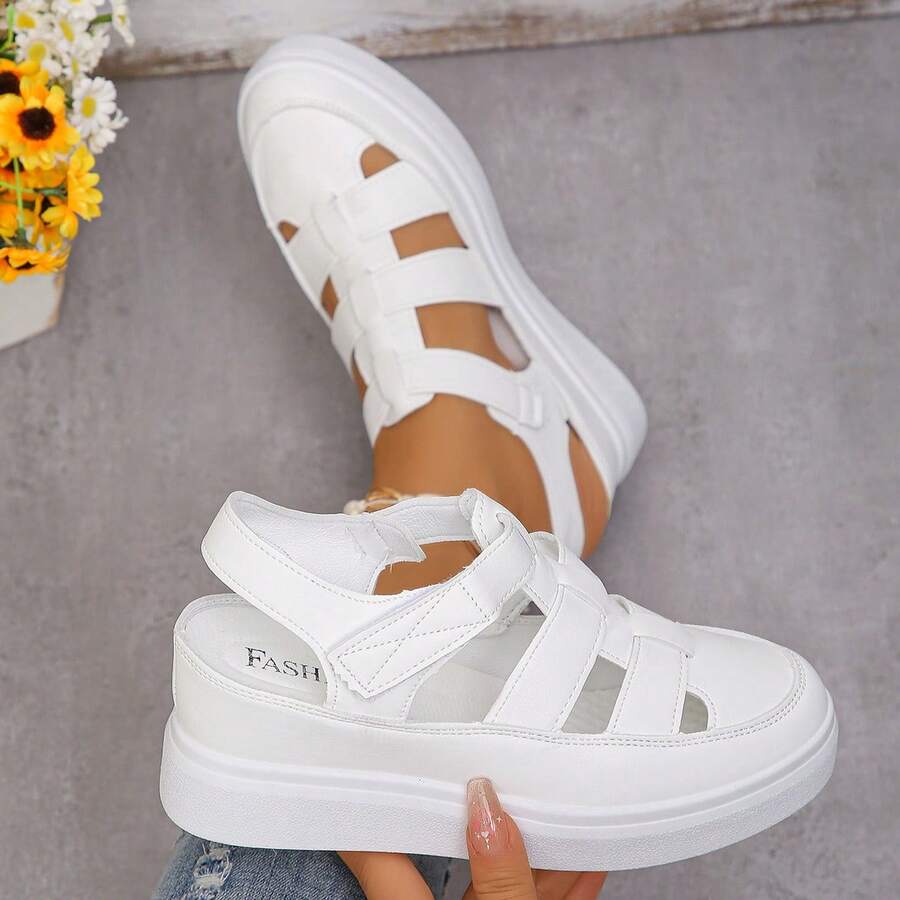 Summer New Thick-Soled Sandals Closed-Toe Hollow Breathable Women's Sandals Export Large Size Platform Thick-Soled  Sandals - 白色 - 查看 1