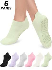 6 Pairs Women Colorful Yoga Socks, With Grips And Ankle Cuffs, Breathable Short Yoga/Dance Socks Suitable For Sports, Ballet, Yoga, Available In 2/6/10/12/20/30 Packs