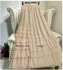 Long Pleated Skirt With Layers Of Ruffles - Various Colors - 卡其色 - 查看 1