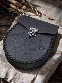 1 Stück Wikinger-Stil mittelalterlicher Leder-Münzbeutel Gürteltasche, geprägter Ritter Vintage Europäischer Stil