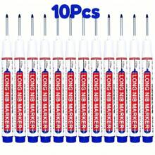 10pcs Multi-Surface Deep Hole Marker Pens, Waterproof, No Bleed, Long Nib, Red, Black, Blue, Green Oil Ink Markers For Woodworking, Construction, DIY Crafts, Plastic Material, No Electricity Needed School Supplies,Back To School