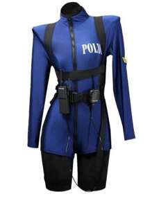 1pcWomen Police Role Play Sexy Lingerie Set - Front Zipper Turtleneck Long Sleeve Jumpsuit + Thigh Garter Belt, Costume(Excluding Hat And Calling Machine)