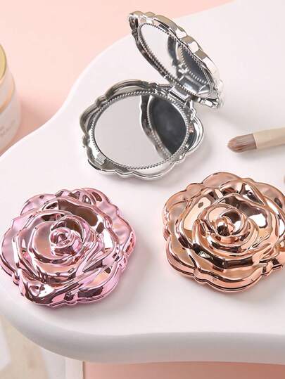 1 Stück Rose Gold Klappbarer Runder Spiegel, Tragbarer Handgehaltener Kosmetikspiegel mit Ständer, Kompakter Reise-Make-up-Spiegel, Schminktisch-Spiegel, Süßes Rosendesign Kosmetikspiegel, perfekt für Bräute, Studenten & Reiseliebhaber, tolle Geschenkidee zum Valentinstag & Muttertag, Make-up, günstig, Raumdekoration, Schminktisch, Reise, Schlafzimmer, Make-up-Accessoires, Spiegel, Kosmetikspiegel, Mini-Spiegel, Kompaktspiegel, kleiner Spiegel, Handspiegel