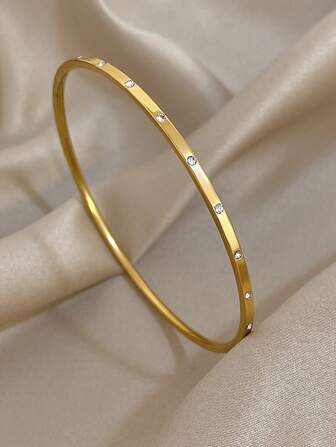 1 件优雅超细锆石手链金色细手镯女士可堆叠手链不锈钢手链适合日常派对珠宝生日礼物