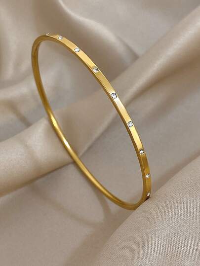 1 件优雅超细锆石手链金色细手镯女士可堆叠手链不锈钢手链适合日常派对珠宝生日礼物