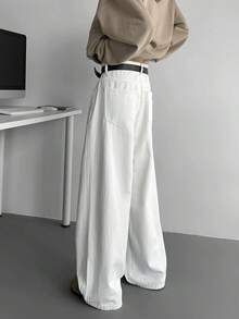 1pc Men's Casual Washed Straight Leg Jeans, Versatile And Comfortable For Commuting, Loose Fit Long Pants (No Belt Or Accessories) - White - View 5