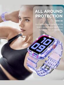 Pulseira 2 em 1 com glitter e transparente, com capa protetora, compatível com 38/40/41/42/44/45/46 mm, pulseira de substituição protetora Jelly Sports compatível com , compatível com 10/9/8/7/6/5/4/3/2/1/SE, feminina e masculina