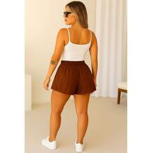 2 Piece Women's Loose Fit Godet Summer Shorts - 軍綠色 - 查看 5