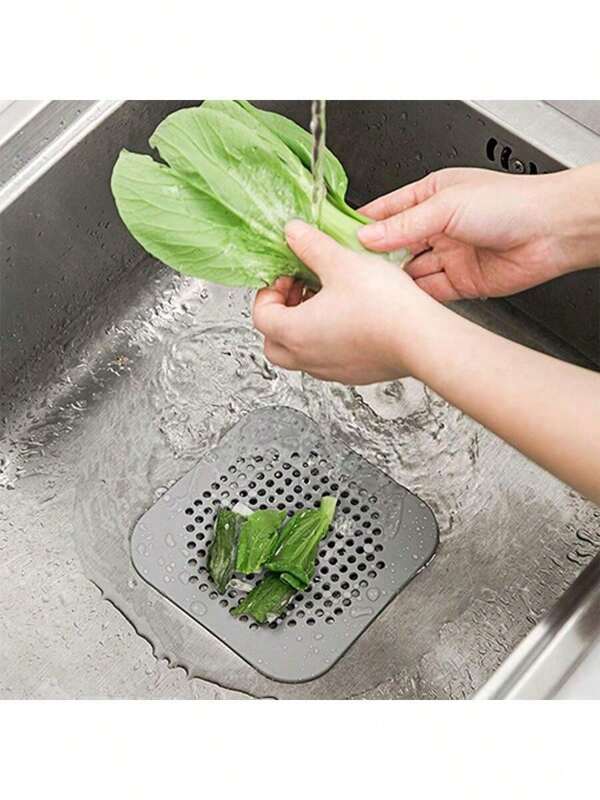 1pc Square Silicone Drain Cover, Household Kitchen Bathroom Anti-Clogging Sink Drain Filter Net