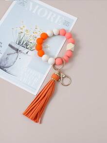 1pc Simple And Fashionable Marble Patterned Silicone Bead Tassel Keychain For Bag Or Key Anti-Loss Pendant, Perfect Gift For Friends And Moms Car Accessories Bag Charm School Cute Goth Y2k - Simplicity - View 29