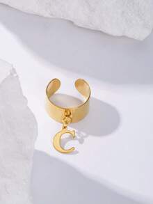 2025 最新时尚 26 个字母 A-Z 吊坠开口戒指，18K 镀金不锈钢可调节珠宝拇指环，男女皆宜，日常佩戴 - 金色 - 查看 14