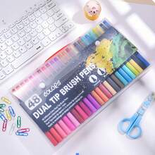 12/24/36/48/60/80/100/120 PCS Dual Markers Brush Pen Fine Double Tip Point Art Marker For Adult Coloring Hand Lettering Writing Planner Journal Note Calligraphy Drawing Art Craft School Supplied,Back To School