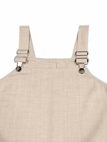 女士秋季服装，休闲度假百搭纯色背带裤，带肩带，居家度假皆宜。 - 卡其 - 查看 5