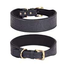 Embossed Leather Pet Collar, Soft Spandex Lining, Vintage Style Dog Collar Suitable For Medium & Large Dogs