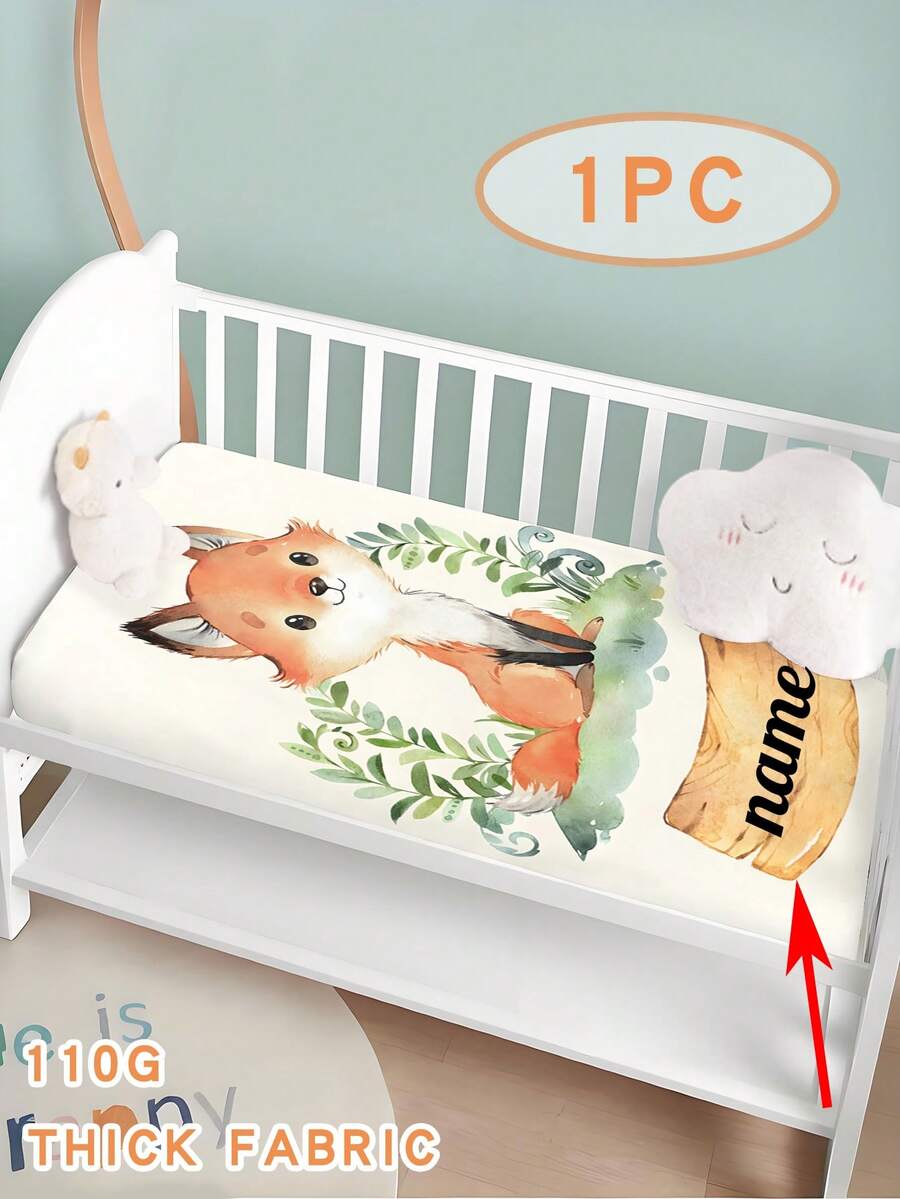 1 件定制 110g 涤纶单人床单，超可爱小狐狸床单，单件弹力绳全包裹，防滑易清洗，可定制您的名字数码印花，适合儿童和青少年 - 彩色 - 查看 1