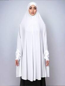 2件/1件装女士穆斯林头巾,带袖套,纯色水晶亚麻简约长款头巾,时尚百搭,适合户外祈祷,透气舒适,四季皆宜。 - 連袖頭巾 - 查看 4