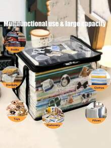 1pc Foldable Clear PVC Storage Bag - Large Capacity Handbag Organizer For Clothes, Books, Toys & More - Durable Black Trim Multifunctional Organizer With Handles - Multicolor - View 6