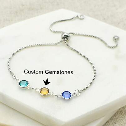 Customized Birthday Stone Bracelet For Mom, Adjustable Chain Length Stainless Steel Personalized Birthday Stone Jewelry, Suitable For Valentine's Day Gift For Your Lover, Mother's Day Gift For Your Mom, And High-End Birthday Gift For Your Classmates And Friends