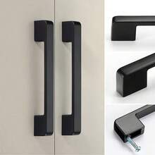 6pcs Black Aluminum Cabinet Handles - Solid American Style Kitchen Cabinet Pulls, Drawer Pulls With Mounting Screws - Polished Surface, Home Hardware Accessories - Black - View 1