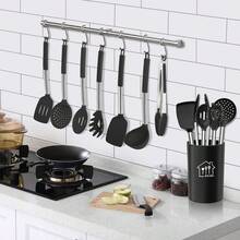 TAIMASI 26-Piece Silicone Cooking Utensil Set - Halloween Baking Essentials & Early Christmas Gift For Home Cooks - Heat-Resistant Non-Stick Tools (Steel Handles) Thanksgiving Holiday Kitchen Cooking Daily Use Family Dinner Party Gathering - Black - View 3