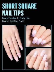 TOMICCA 240片亚克力美甲贴片，包括短杏仁形/短棺材形/短方形/短椭圆形/中尖形，12种尺寸哑光全覆盖亚克力假指甲，适用于美甲沙龙和DIY美甲，可用作美甲用品或美甲贴纸。 - 無色 - 查看 4