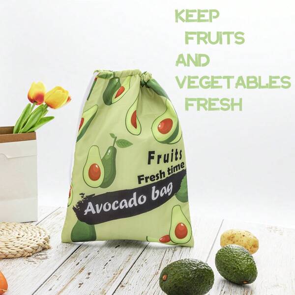 Borsa termica per il freddo/caldo 34x25 cm con design a forma di avocado su entrambi i lati, borsa riutilizzabile e comoda con strato isolante, chiusura con coulisse, adatta per conservare frutta e verdura, può essere messa in frigorifero, dimensioni: 35x25 cm.