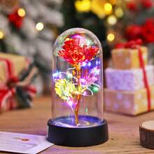1pc Realistic Colorful Gold Foil Rose Flower Lamp, Desktop Decorative Rose Flower Light, Rose Flower Gift For Valentine's Day, Mother's Day, Thanksgiving, Couple's Memorabilia, Christmas Desktop Decor Flower Lamp, Suitable As Christmas Gift For Friends And Family - Multicolor - View 21