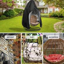 1pc Egg Chair Cover, Outdoor Swing Chair Cover, Waterproof Dustproof With Zipper, 210D Oxford Cloth, Patio Garden Lawn Chair Protective Cover, Furniture Accessory, 115x190cm - Black - View 3