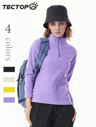 TECTOP Maglione con chiusura lampo a 1/4 in pile di donna, manica lunga, in pile polare, vestibilità classica, morbido e leggero per l'inverno, logo casuale spedito, sci