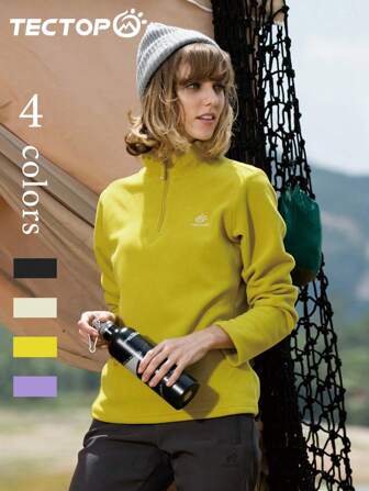 TECTOP 1 pieza Suéter de forro polar para mujer, manga larga con cremallera de cuarto, clásico, suave y ligero para invierno, logo enviado al azar, esquí