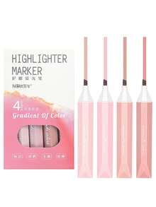 4pcs A Set Morandi Color Highlighter Marker Pens Set Gradient Colors Brush Tip For Drawing Painting Office School - one-size - View 10