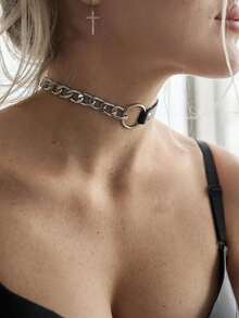 1pc Fashion Collar Punk Choker Rock Gothic Black PU Leather Tassels Harajuku Studded Necklace Bondage Bell Party Jewelry Accessories - Black - View 3