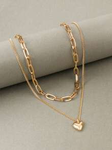 1pc Romantic Double-Layer Heart Pendant Necklace - Yellow Gold - View 10