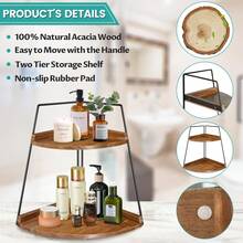 2 Tier Corner Storage Shelf Counter Standing Rack, Bathroom Counter Organizer, Wood Bathroom Organizer Countertop, Cosmetic Vanity Tray Kitchen Spice Rack, Bathroom Storage Decor - Yellowish Brown - View 4