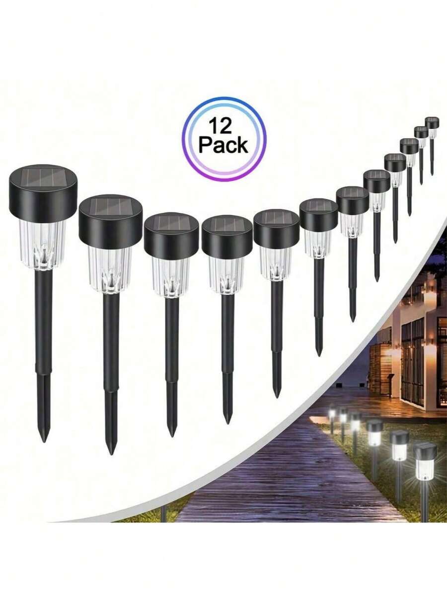 12 Pcs Solar Pathway Lights Outdoor, Solar Powered Landscape Garden Lighting For Walkways, Lawns, Patios, Yards, Paths, Walkway Decoration