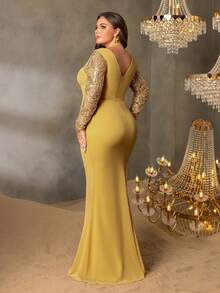 Faeriesty Curve Plus Elegant Chiffon Evening Gown With Beaded Sheer Sleeves - Fitted Mermaid Silhouette With Floor-Length Skirt, Perfect For Bridal Receptions, Red Carpet Galas, And Award Ceremonies