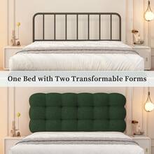 Upholstered Platform Bed Frame With Headboard, Boucle Upholstered Bed Frame With Strong Wooden Slats Support, Two Bed Forms Design, Bedroom Furniture, No Boxing Spring Needed, Easy Assembly - 綠色 - 查看 3
