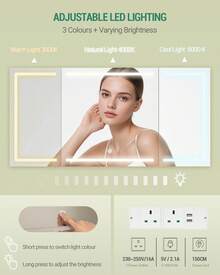 Hzuaneri Dressing Table, HD Large Mirror, Vanity Desk With 3 Color LED Lights, Adjustable Brightness, Vanity Table With Power Strip And Hair Dryer Rack, 8 Drawers, 1 Storage Cabinet, White