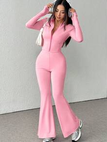 2件套性感女士新款时尚修身休闲裤套装 - 粉色 - 查看 5