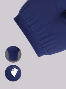 Plus Size Women Elastic Waist Drawstring Pockets Sport Pants, Loose & Comfy, Suitable For Fitness, Outdoor, & Casual Wear, All Season - Navy Blue - View 6