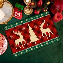 4pcs/6pcs,Home Decor, Christmas Theme, Printed Linen Placemats With Patterns Of Christmas Deer And Christmas Bells, Table Mats, Suitable For Dining Tables, Versatile Seasonal Decoration In Spring, Summer, Autumn, Winter, Modern Style Washable Table Mat, Heat-Resistant, Stain Resistant, Room Decoration, Table Mat, Coaster, Kitchen Table Mat, Party Decoration, Home Decoration, Ideal Christmas Gift - Multicolor - View 6