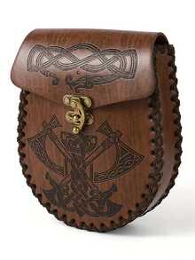 1 Stück Wikinger-Stil mittelalterlicher Leder-Münzbeutel Gürteltasche, geprägter Ritter Vintage Europäischer Stil